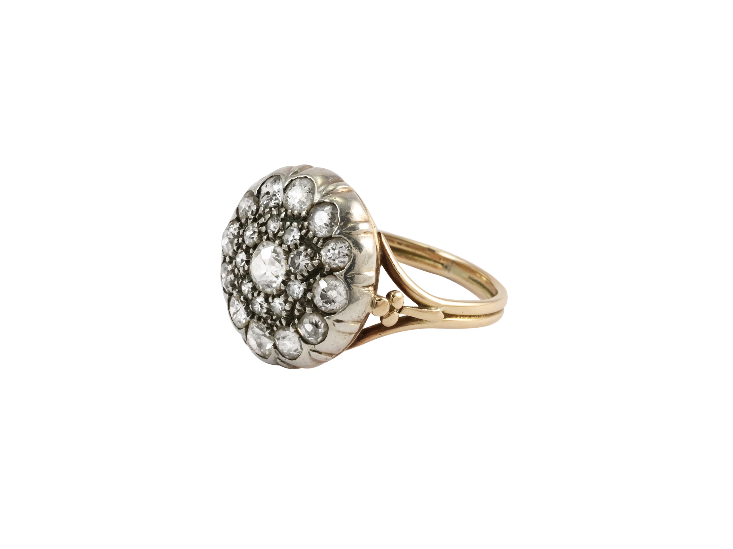 Anello Rosone in Oro Giallo e Argento con Diamanti