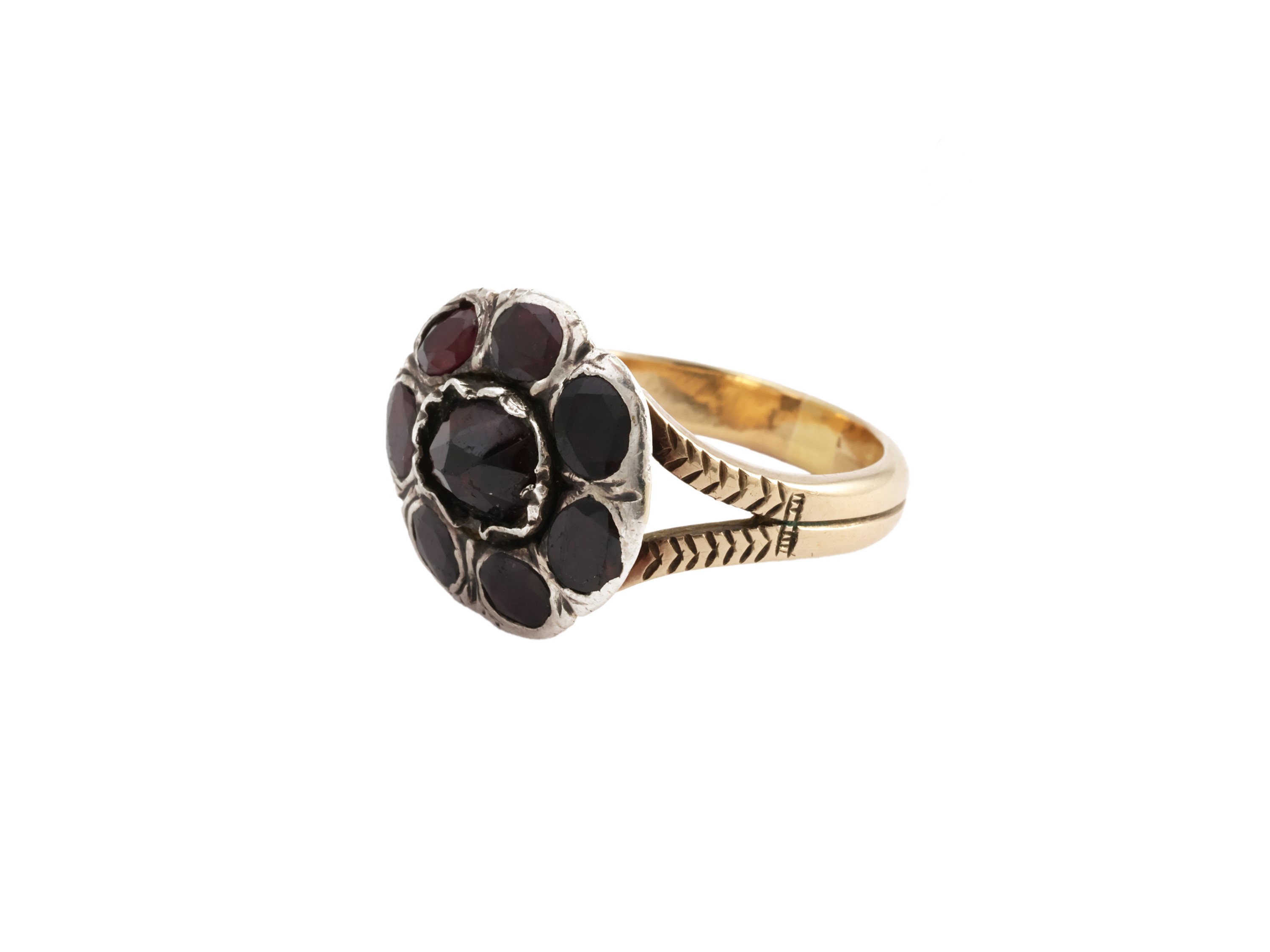 Anello in Oro Giallo e Argento con Granati