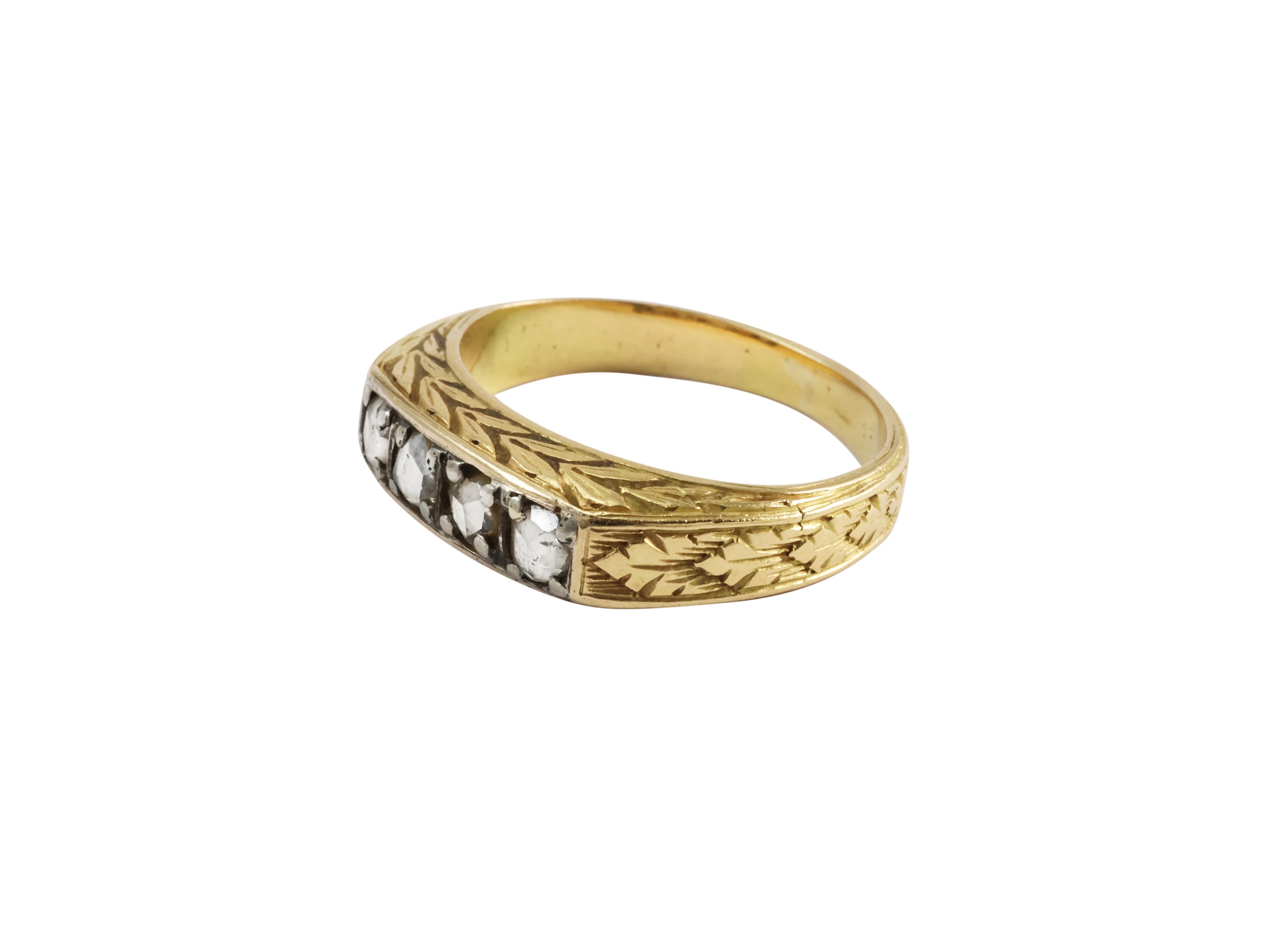Anello Rivière in Oro Giallo e Argento con Diamanti