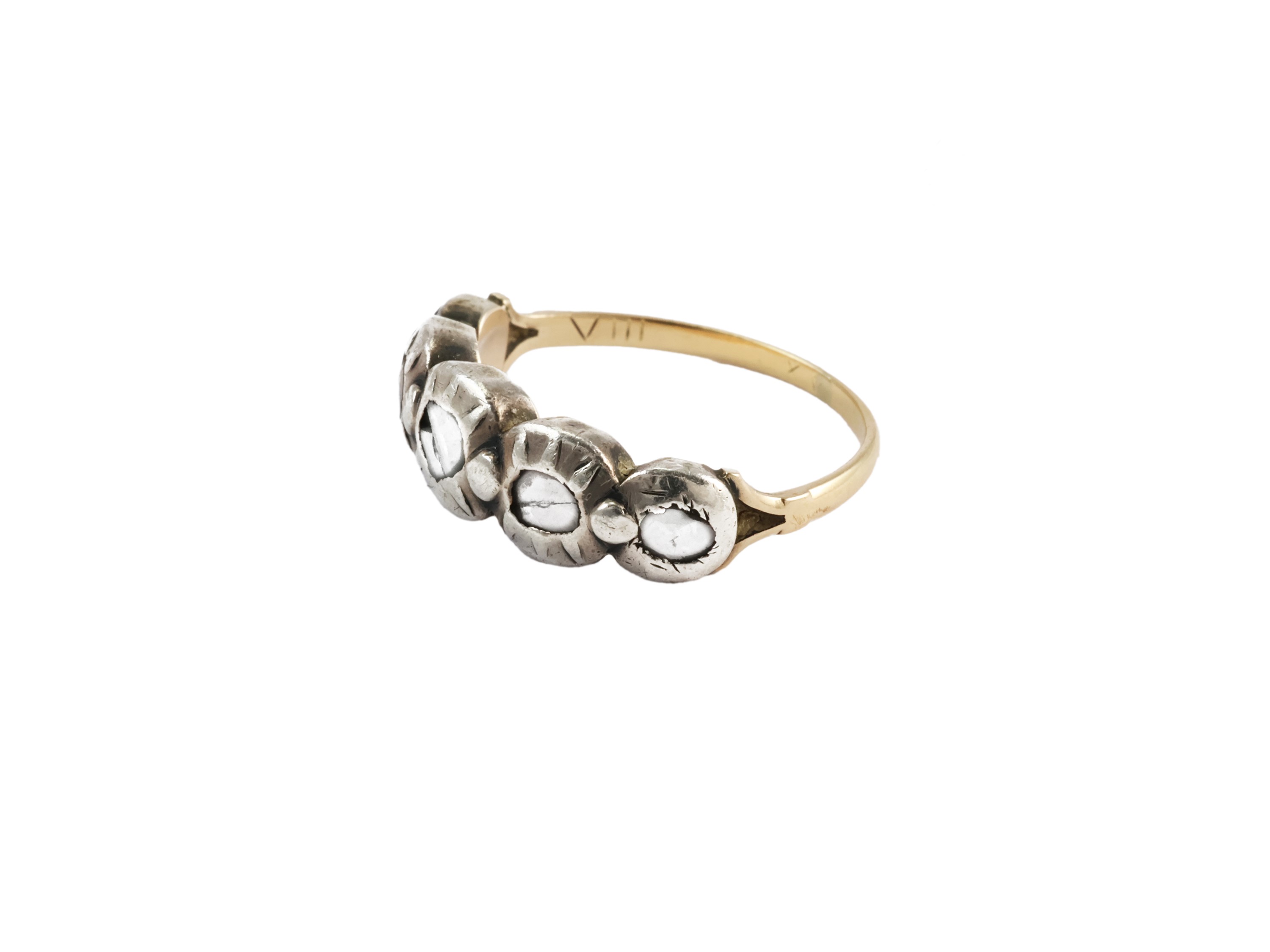 Anello Rivière in Stile Antico in Oro Giallo a Basso Titolo e Argento con Diamanti