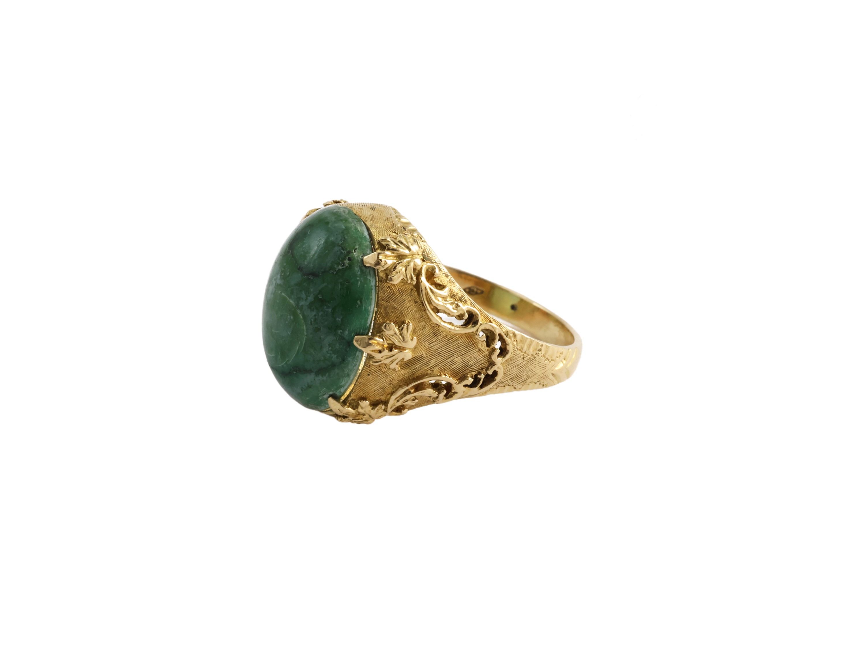 Anello Lavorato in Oro Giallo con Pietra Verde