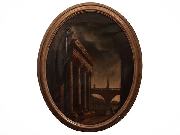 Scuola emiliana del XVIII secolo - Capricci architettonici con personaggi