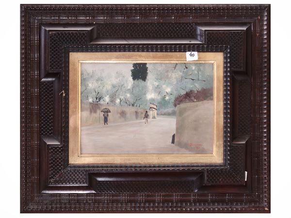 Alfredo Bonciani - Scorcio di strada con passanti 1926