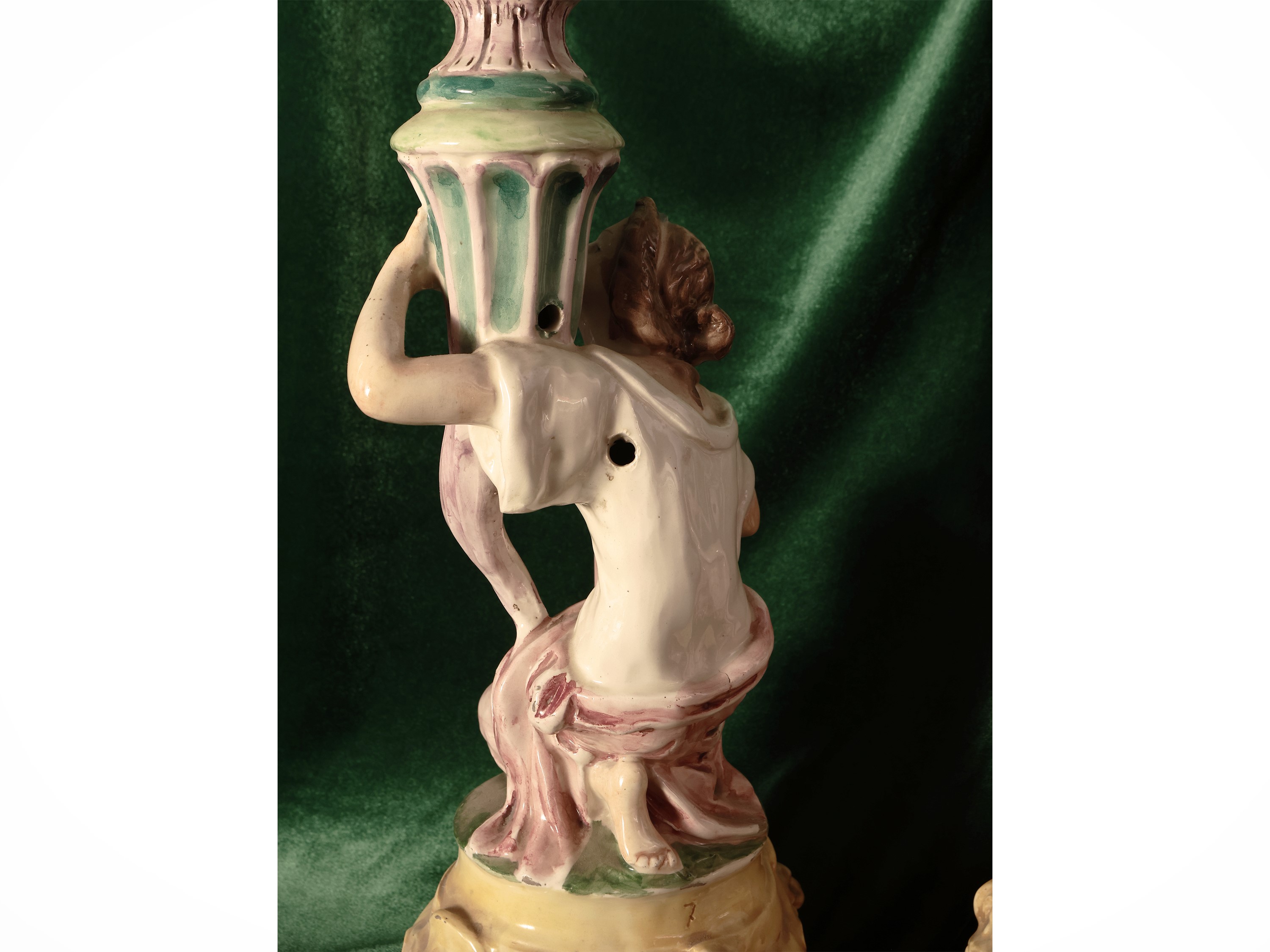 Coppia di Lumi da Tavolo in Ceramica Policroma