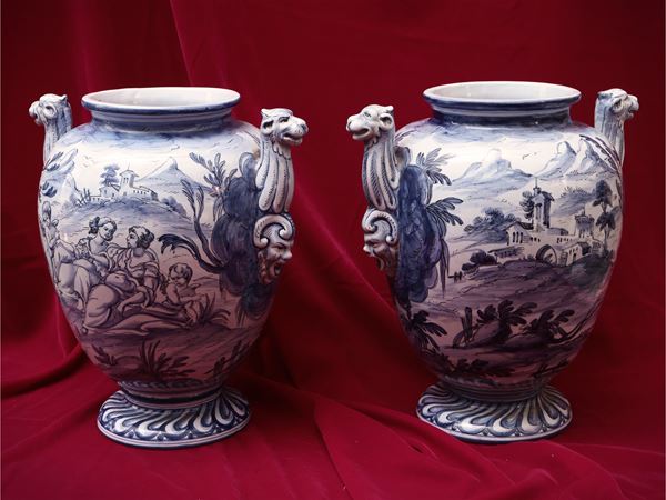 Pair of enamelled terracotta vases