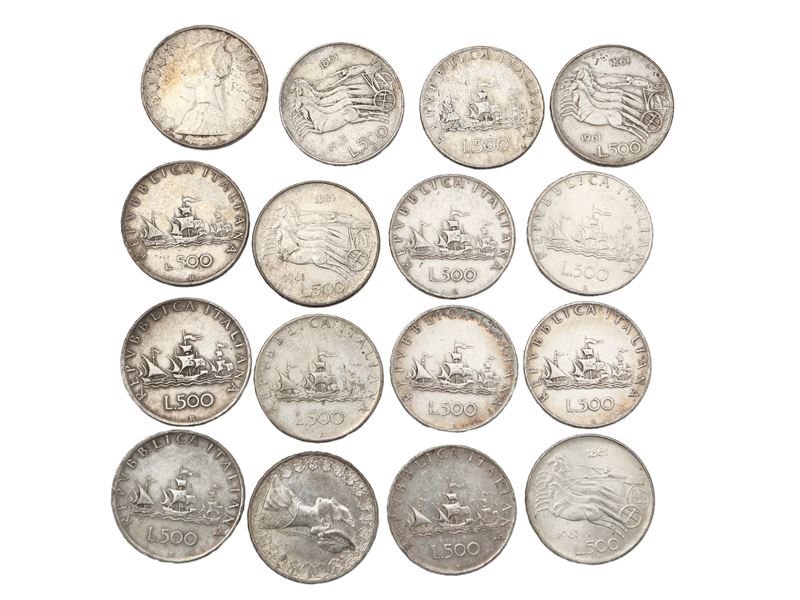 Lotto Composto da 48 Monete da 500 Lire Caravelle in Argento