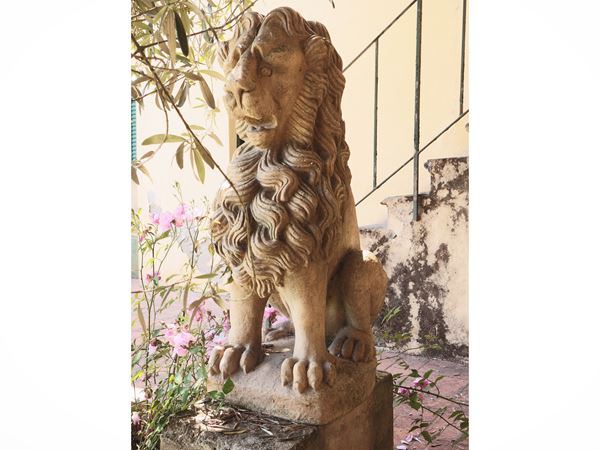 Leone da giardino in terracotta della Manifattura di Signa