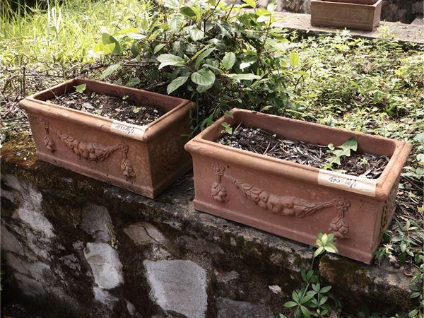 Tre vasi a cassetta in terracotta di Galestro