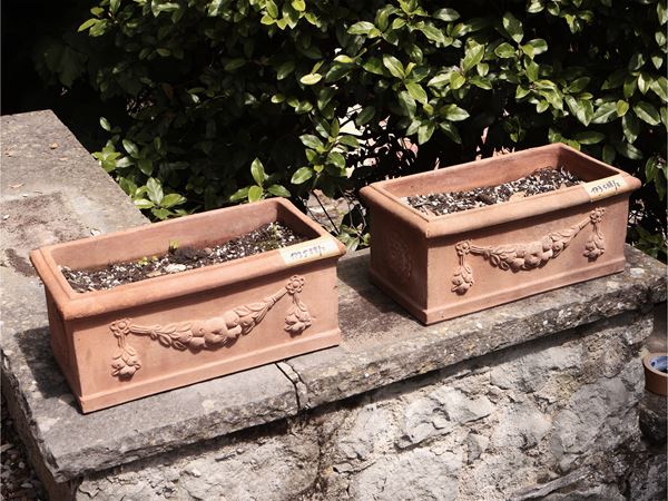 Coppia di vasi a cassetta in terracotta di Galestro