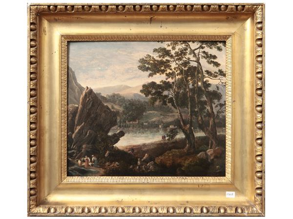 Paesaggio fluviale con viandanti