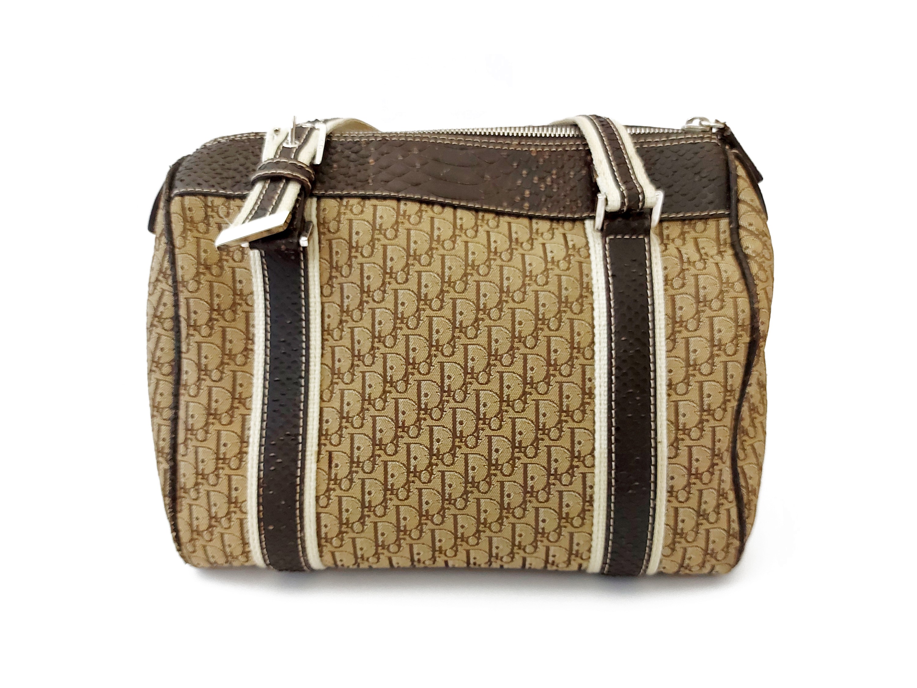 Christian Dior - Bauletto in tessuto monogram Diorissima e pitone marrone