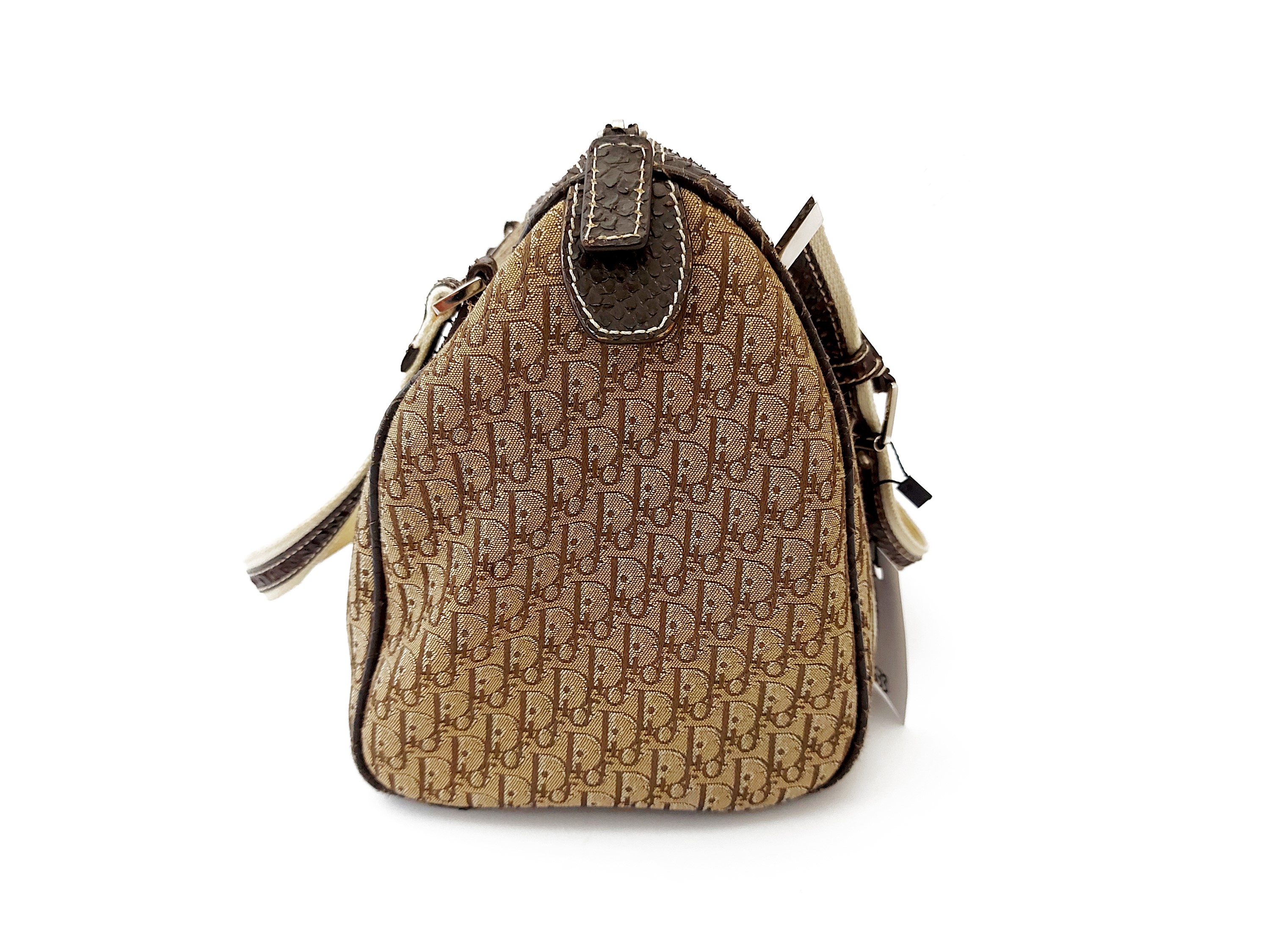 Christian Dior - Bauletto in tessuto monogram Diorissima e pitone marrone