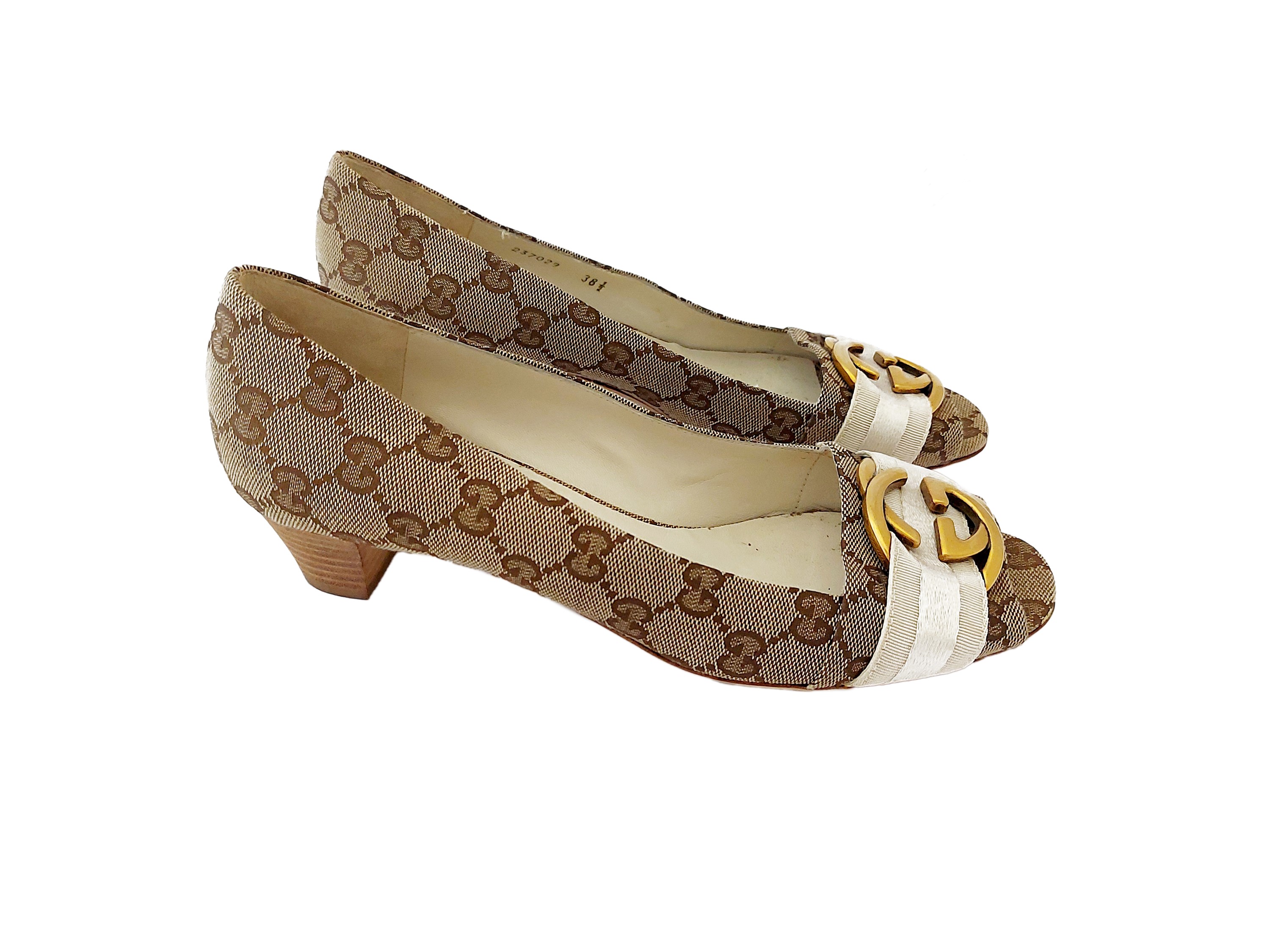 Gucci - Ballerina con Tacco in Tessuto Monogram Marrone