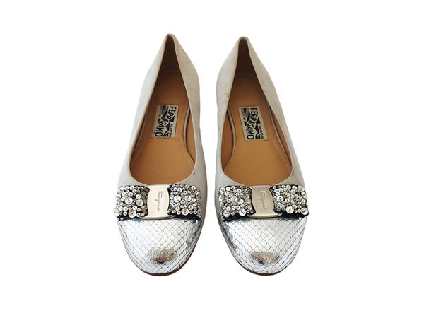 Salvatore Ferragamo - Ghiacs and silver Silver Ballerinas Pitonato