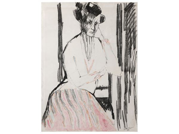 Dino Caponi : Ritratto femminile 1956  - Asta Dèballage. Occasioni in asta - Maison Bibelot - Casa d'Aste Firenze - Milano