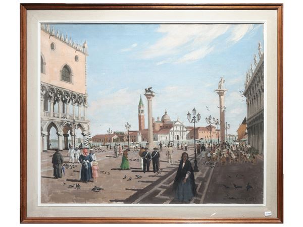 Annibale Scaroni - View Piazza San Marco with 1926 passers -by