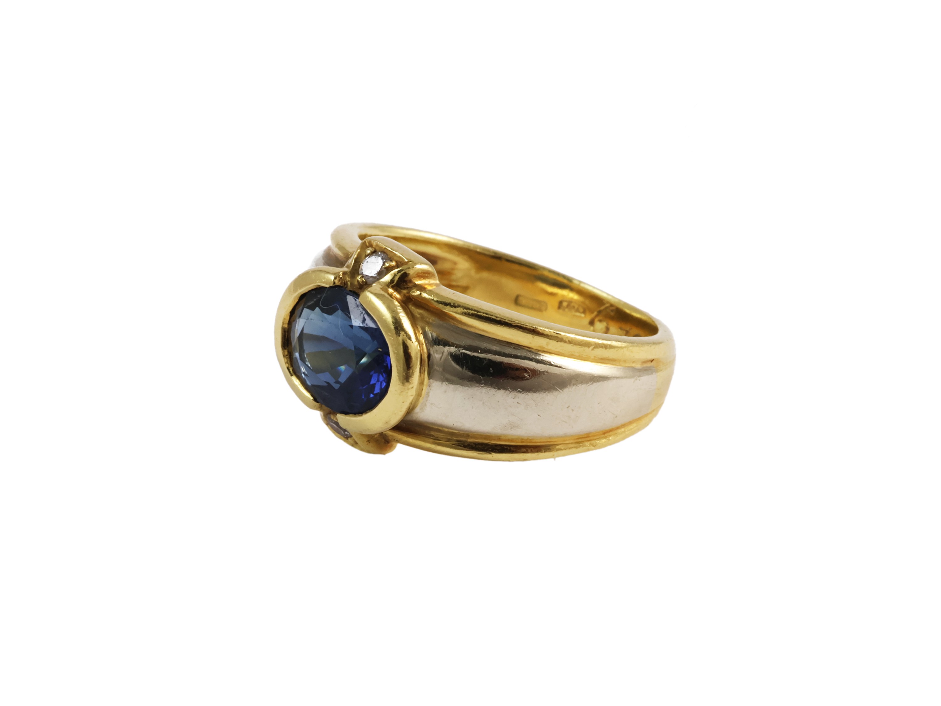 Anello a Fascia in Oro Giallo e Bianco con Zaffiro e Diamanti
