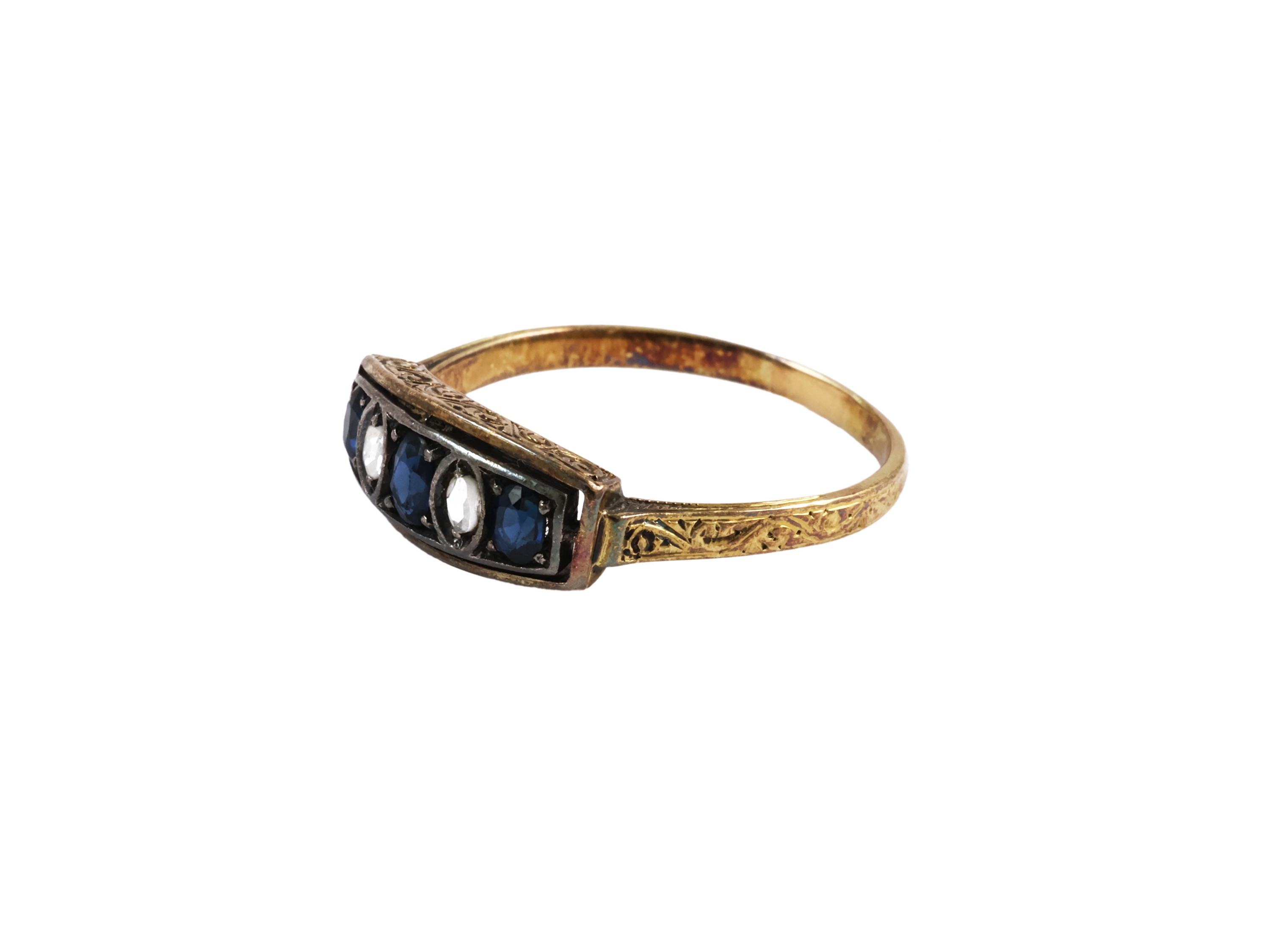 Anello Riviere in Oro Giallo e Argento con Diamanti e Zaffiri