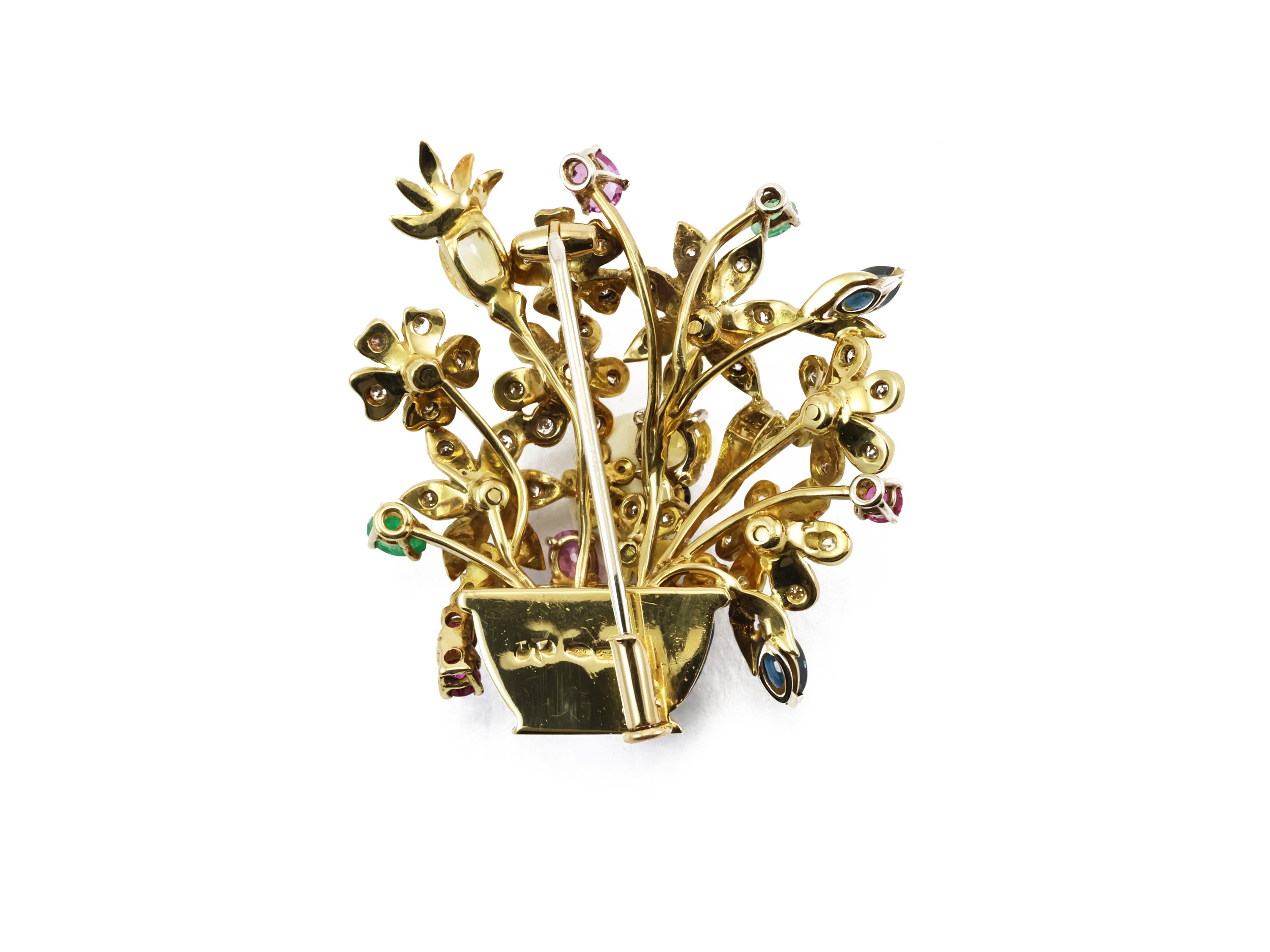 Spilla in Oro Giallo con Gemme Multicolor