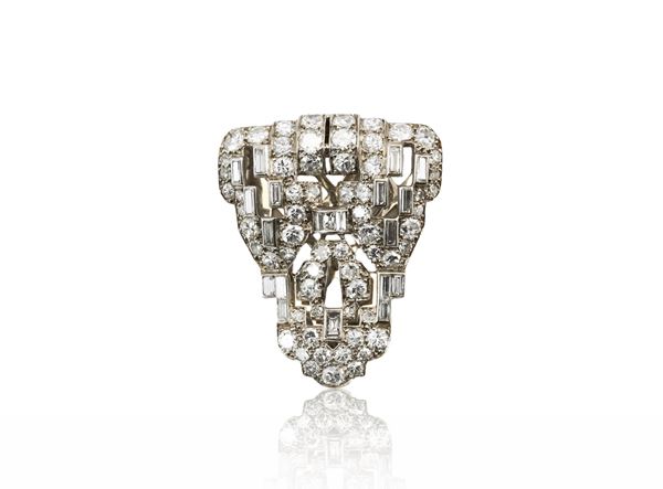 Platinum clip brooch with diamonds