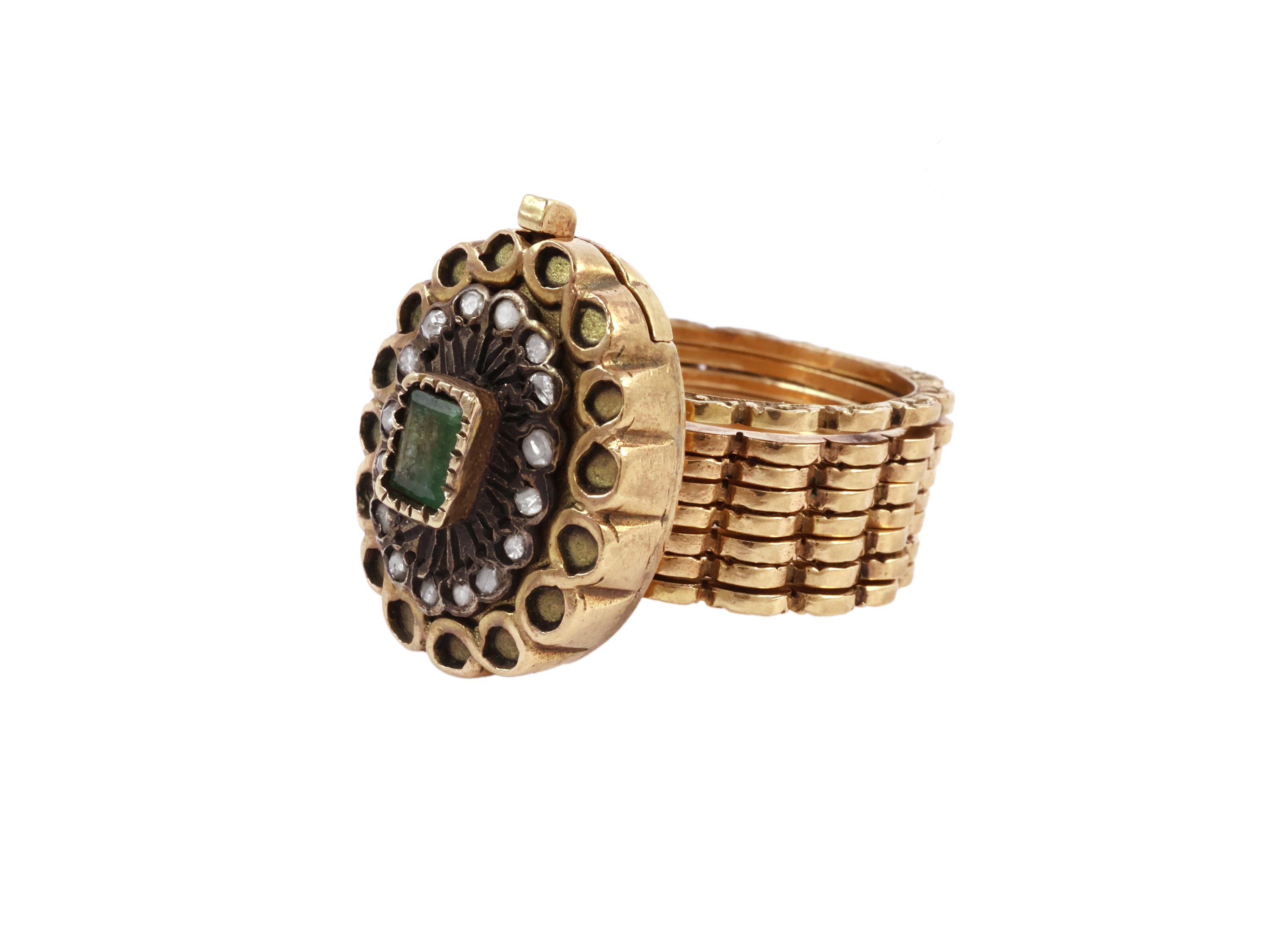 Anello Trasformabile in Bracciale in Oro Giallo a Basso Titolo e Argento con Diamanti e Smeraldo
