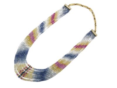 Collana Multifilo Chini con Corindoni Multicolor Degradè e Chiusura in Oro Giallo