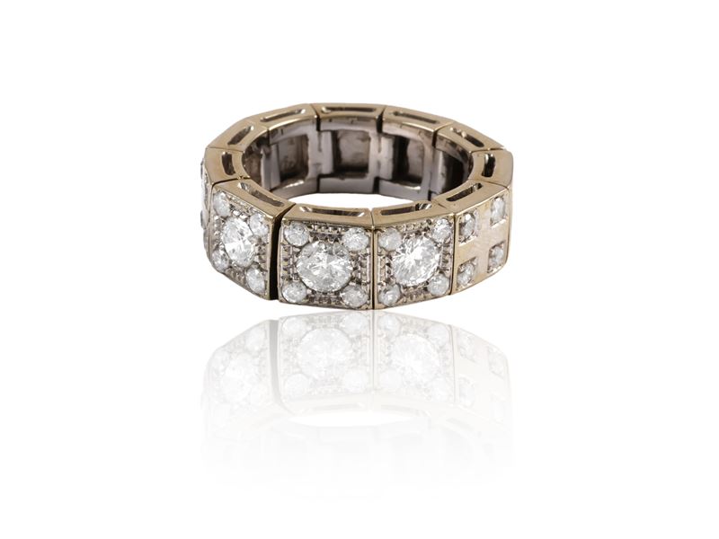 Anello Fascia Morbida in Oro Bianco con Diamanti