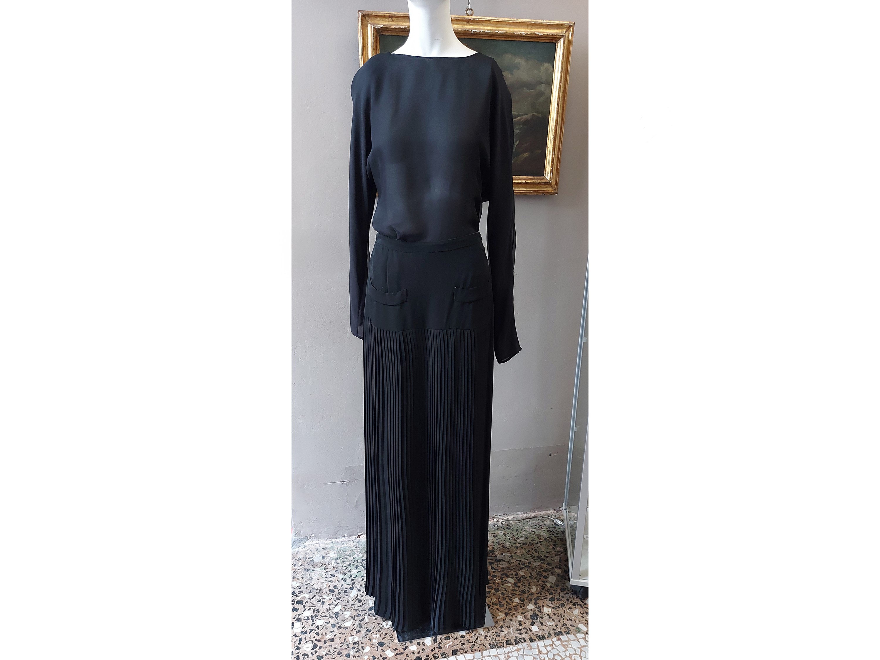 Valentino - Gonna lunga da sera in seta nera plissé