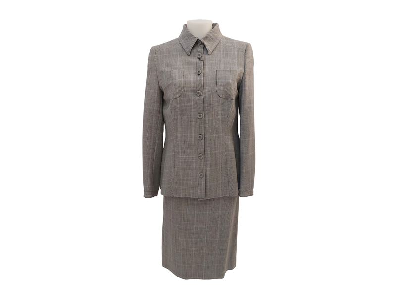 Salvatore Ferragamo - Tailleur in Lana Principe di Galles Grigio e Celeste