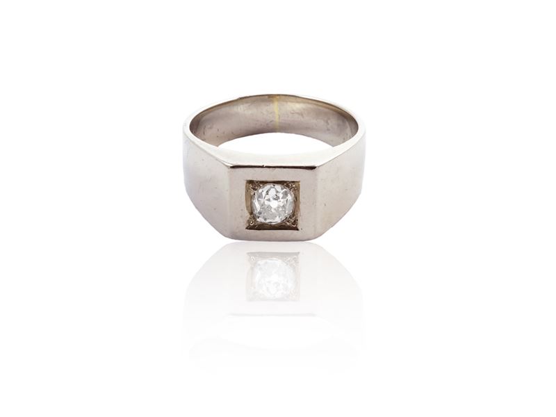 Anello Chevalier in Oro Bianco con Diamante