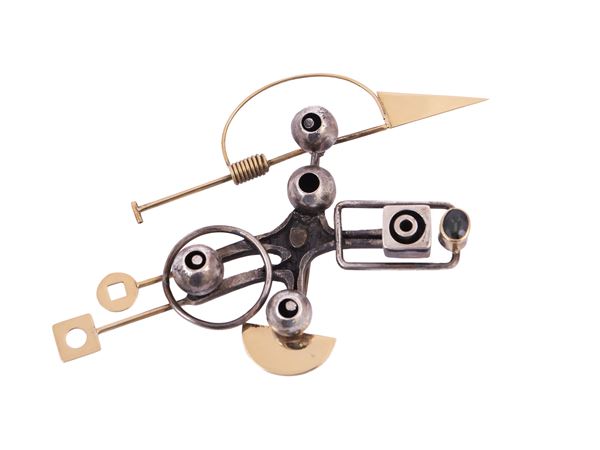Alberto Giorgi, silver and yellow gold sculpture pin