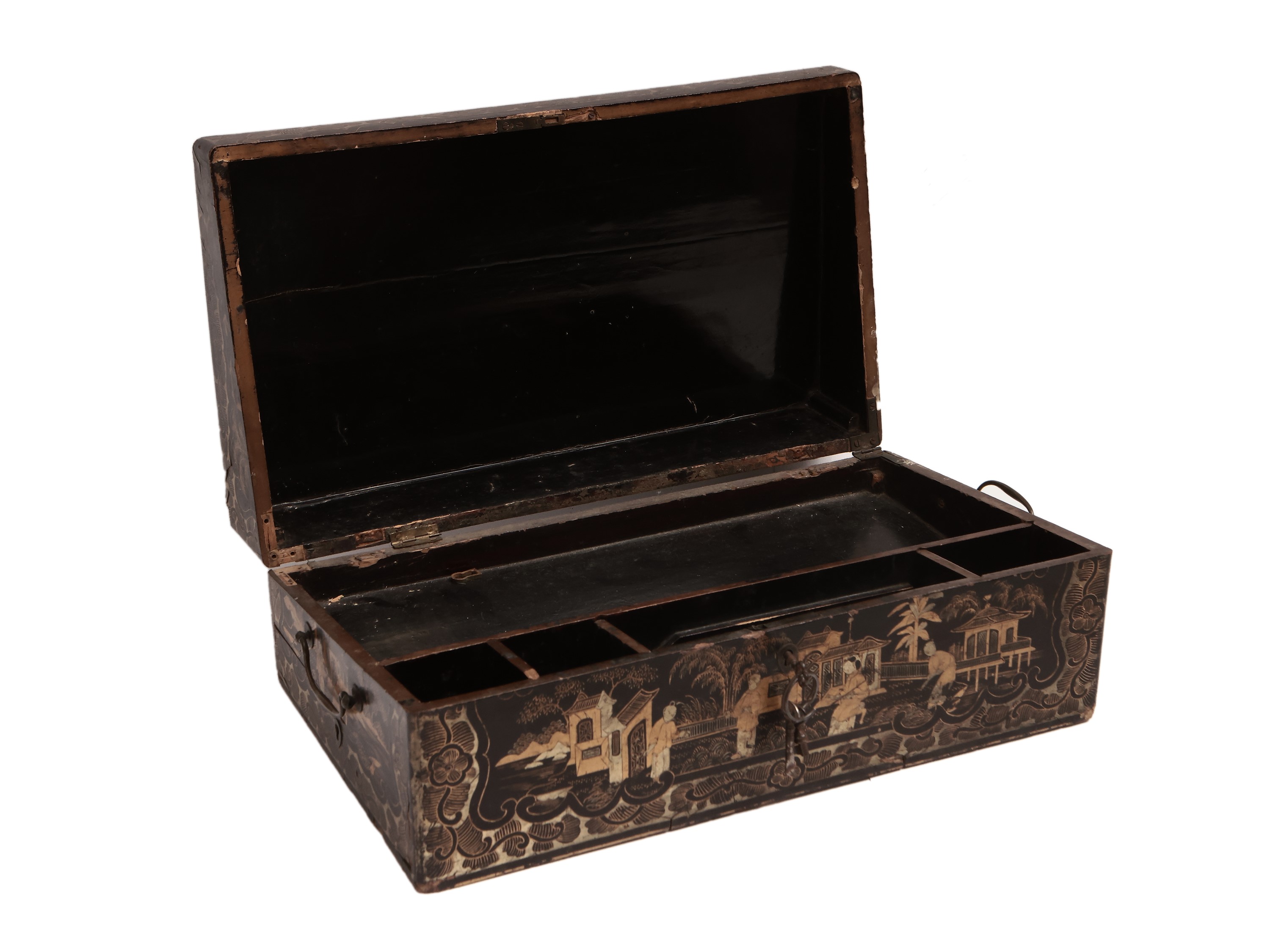 Cofanetto da viaggio in legno ebanizzato e laccato a chinoserie