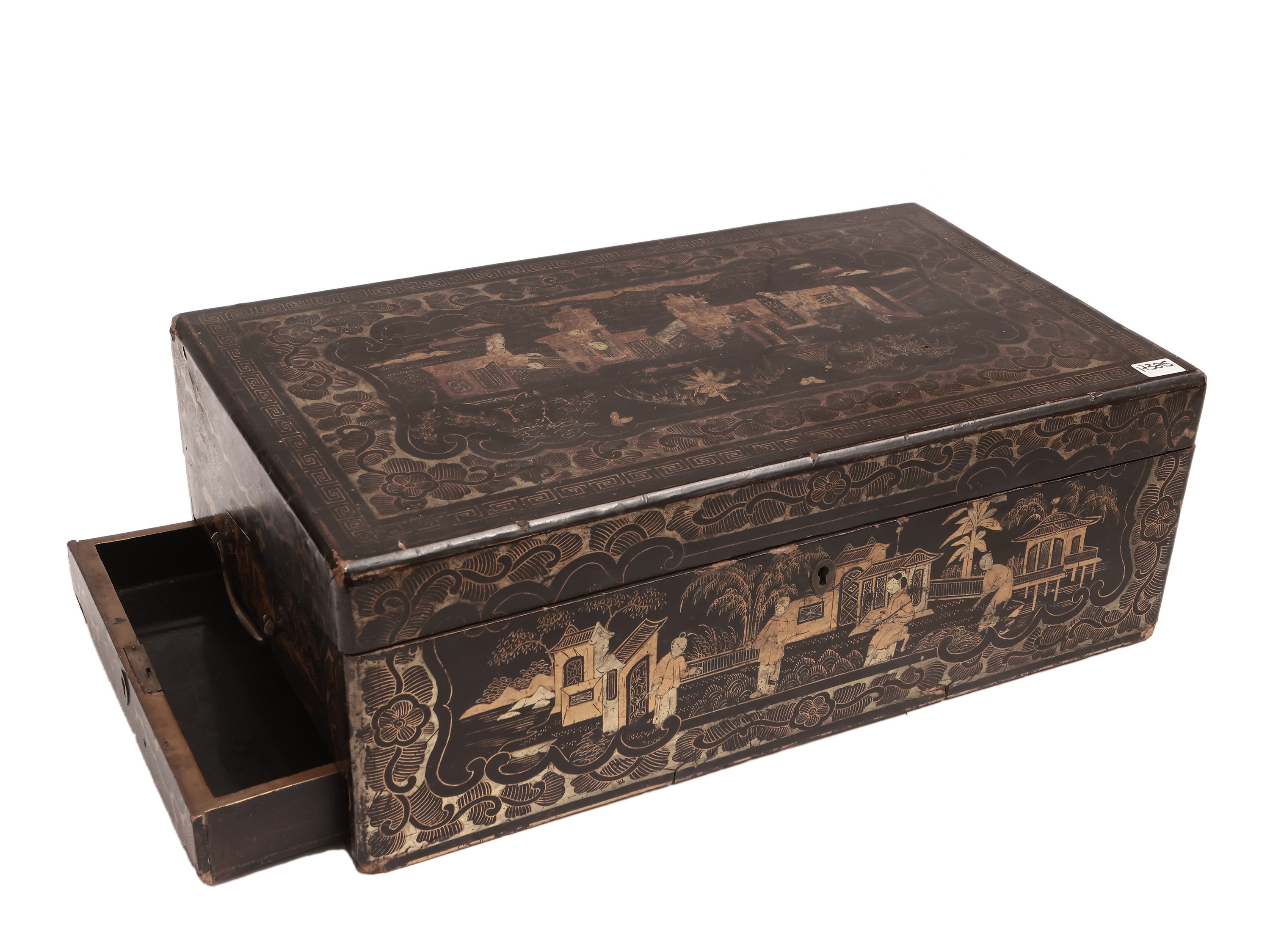 Cofanetto da viaggio in legno ebanizzato e laccato a chinoserie