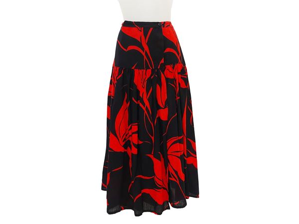 Valentino Swimwear - Midi skirt in red and black linen