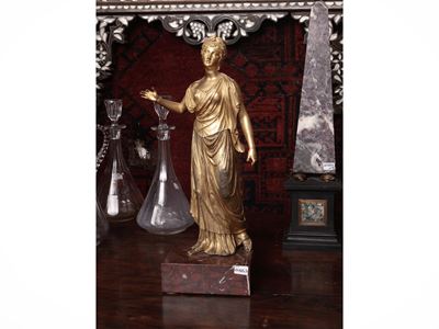 Figura Femminile Neoclassica in Bronzo Dorato