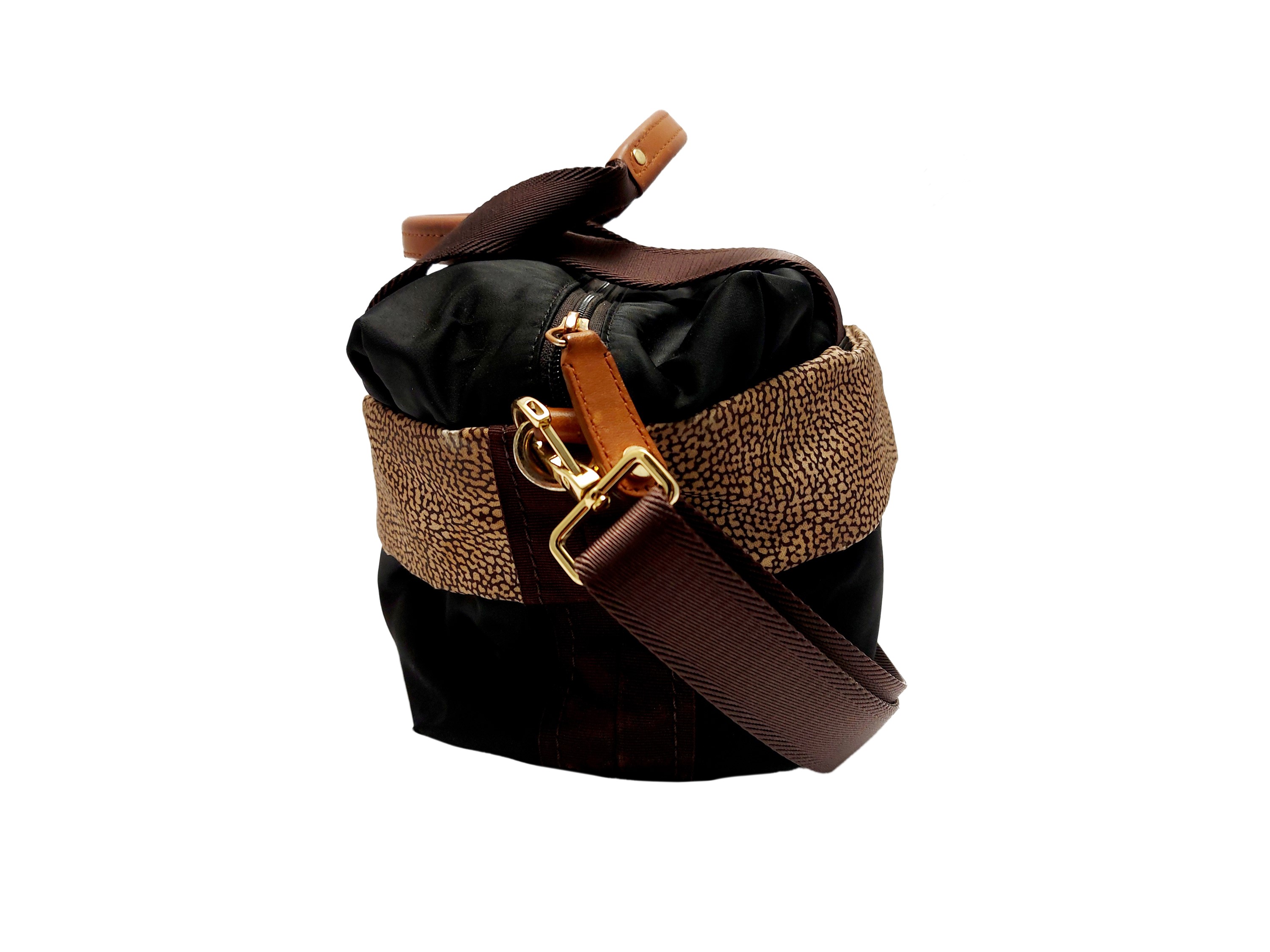 Borbonese - Borsa a Mano e Tracolla in Nylon Nera e Marrone