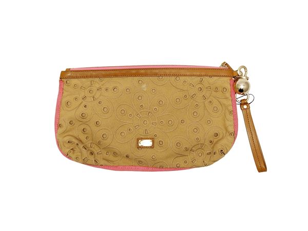 Moschino - Beige perforated fabric clutch bag