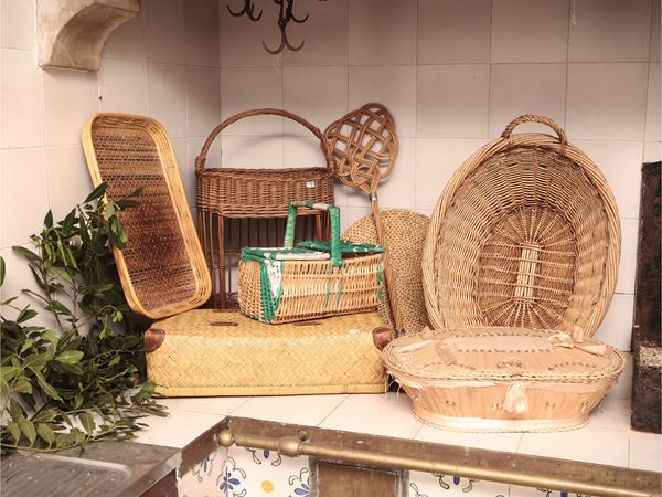 Assortment of baskets in wicker and straw