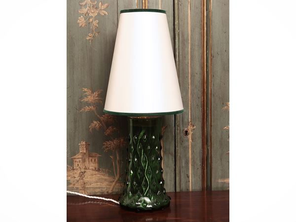 Coppia di lumi da tavolo in vetro verde