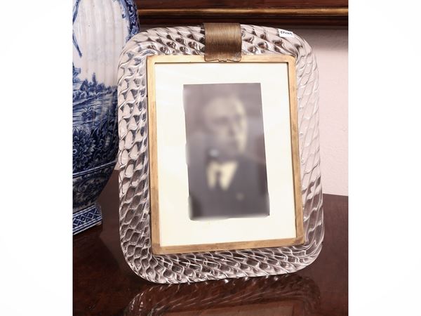 Cornice portaritratti in vetro soffiato trasparente e ottone, Murano