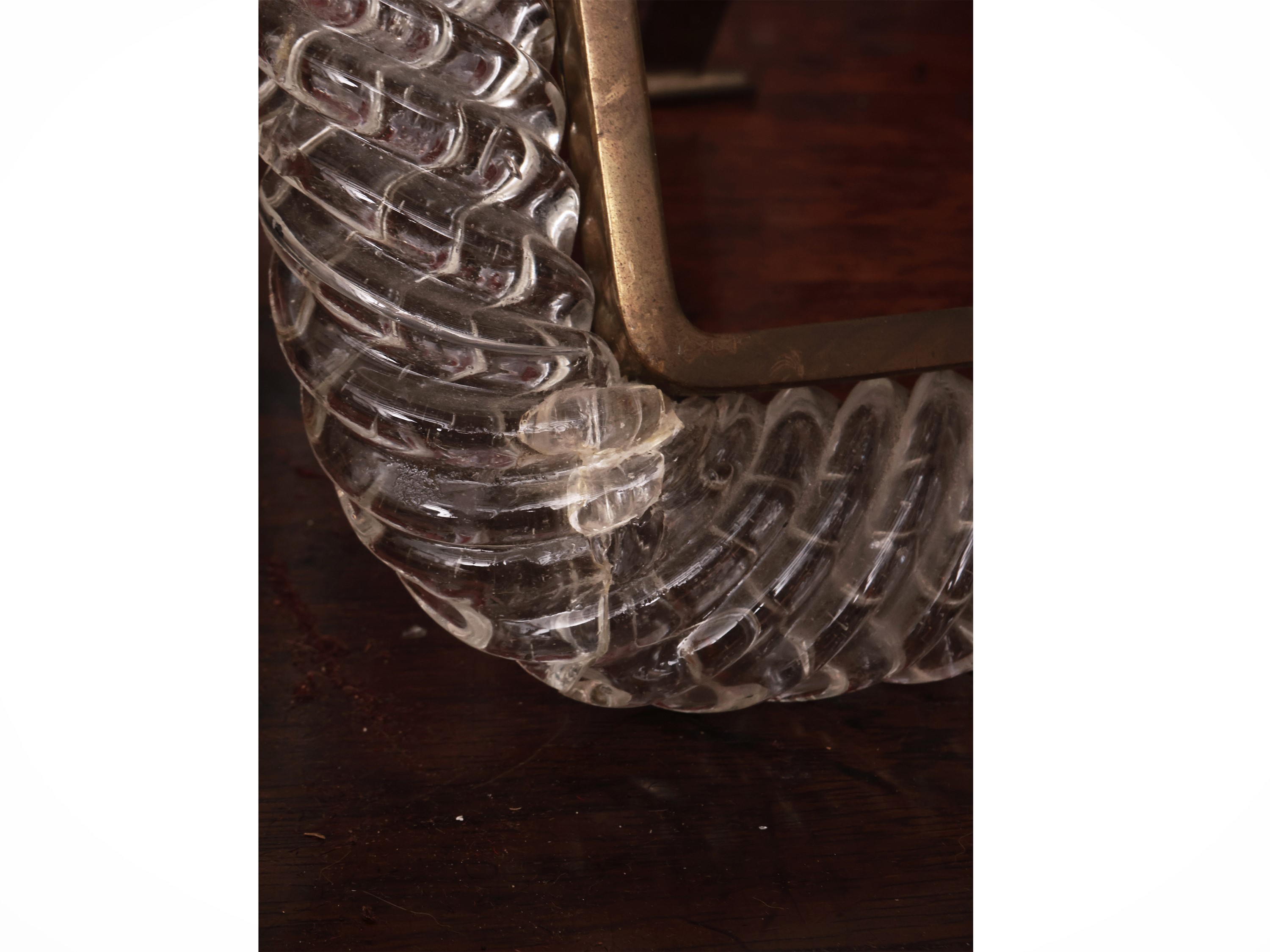 Cornice portaritratti in vetro soffiato trasparente e ottone, Murano, Anni Quaranta