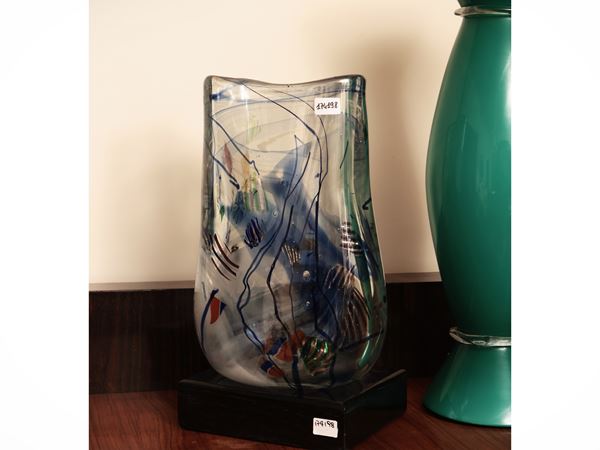 Angelo Rinaldi - Vaso in vetro soffiato trasparente con inclusioni multicolore, Murano