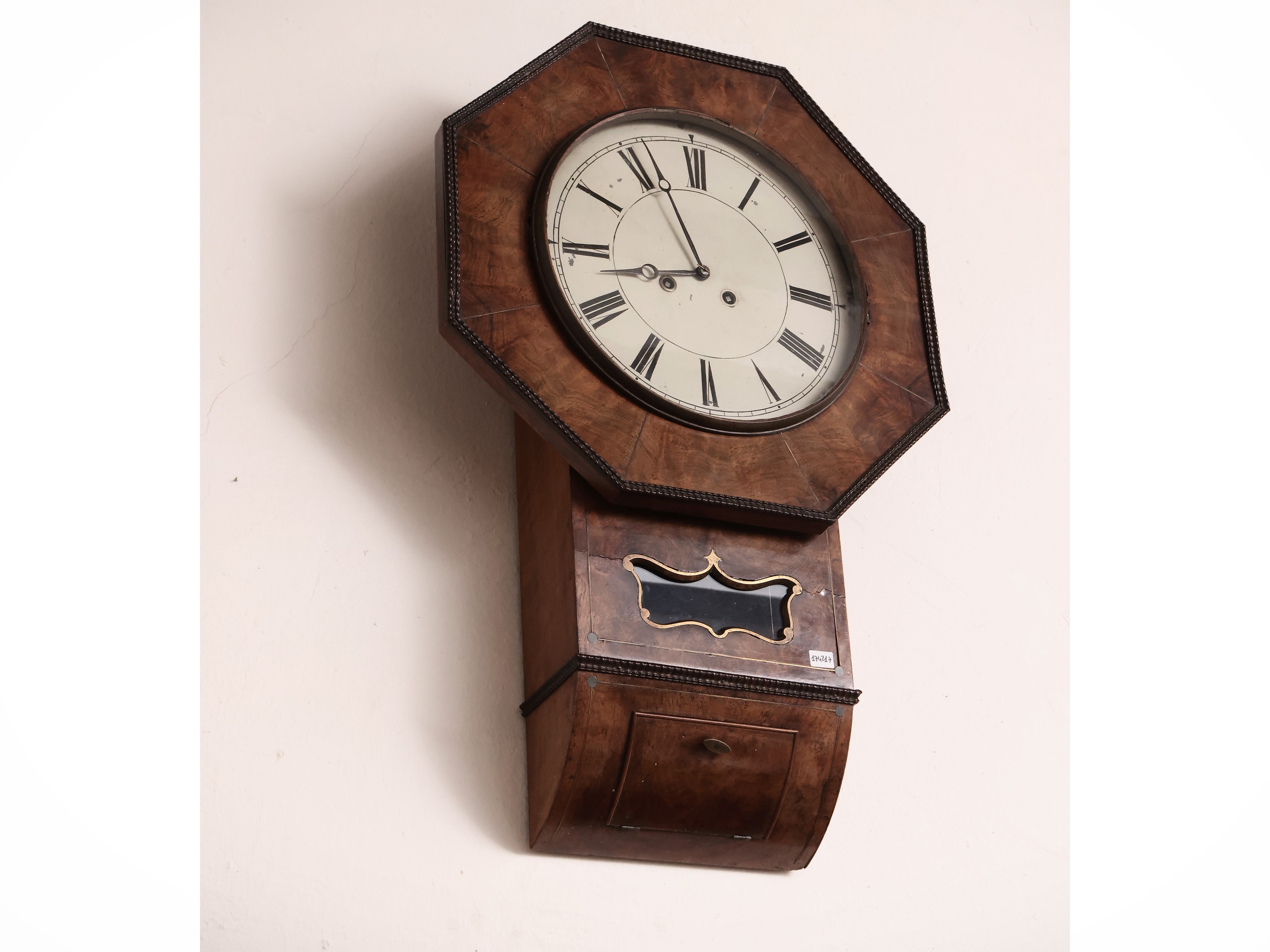Orologio a Pendolo a Muro Impiallacciato in Radica di Noce