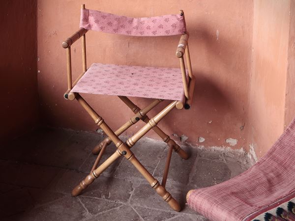 Sedia modello regista in legno intagliato ad imitazione del bambù