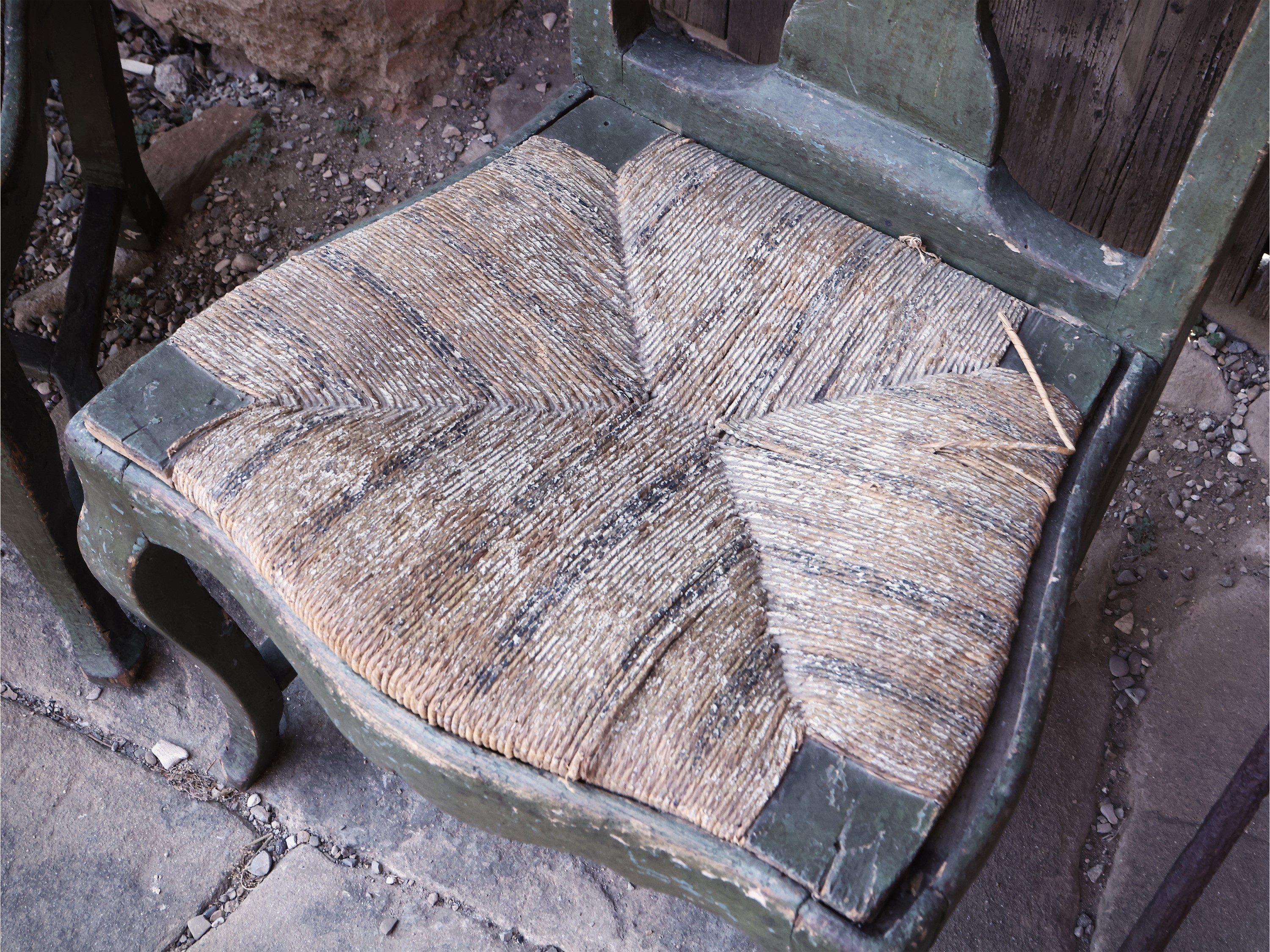 Serie di Quattro Sedie in Legno Laccato Verde Acqua