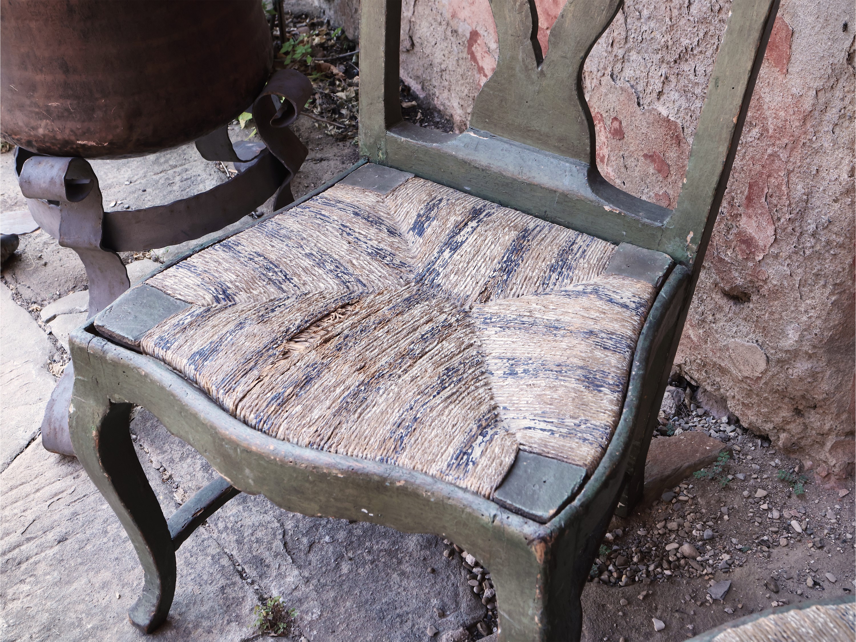 Serie di Quattro Sedie in Legno Laccato Verde Acqua