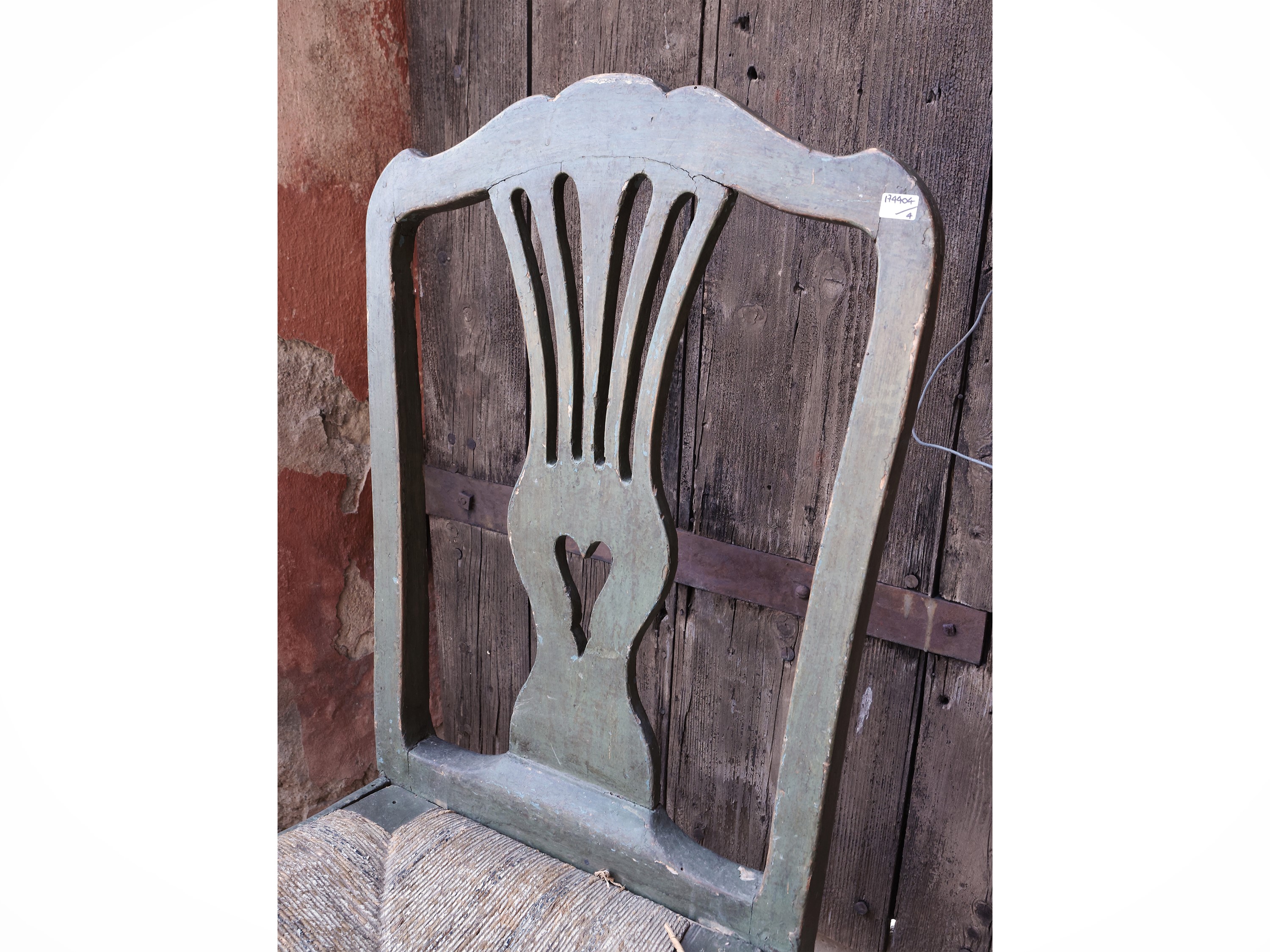 Serie di Quattro Sedie in Legno Laccato Verde Acqua