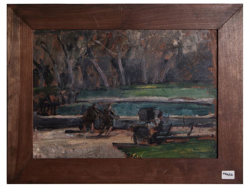 Scuola Toscana del XX Secolo - Scorcio di Parco con Personaggi