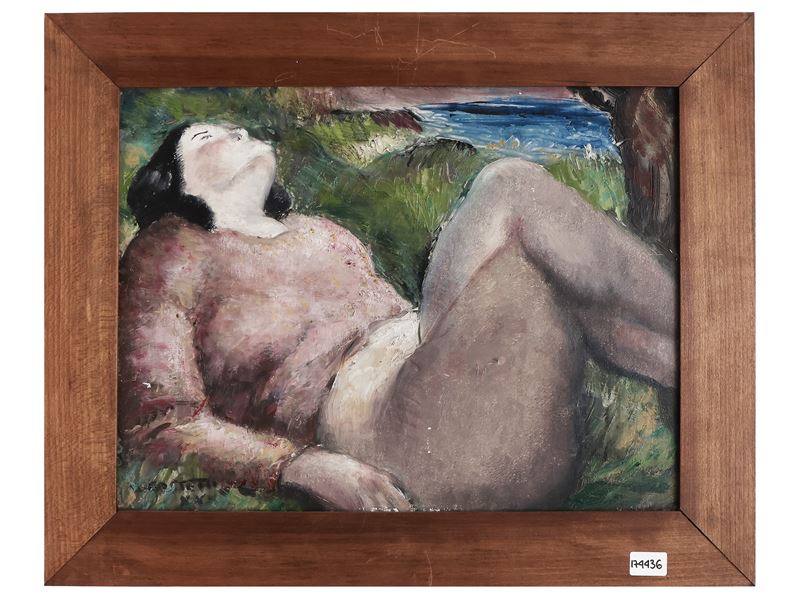 Giovanni Costetti - Sdraiata, olio su tavoletta, 1930