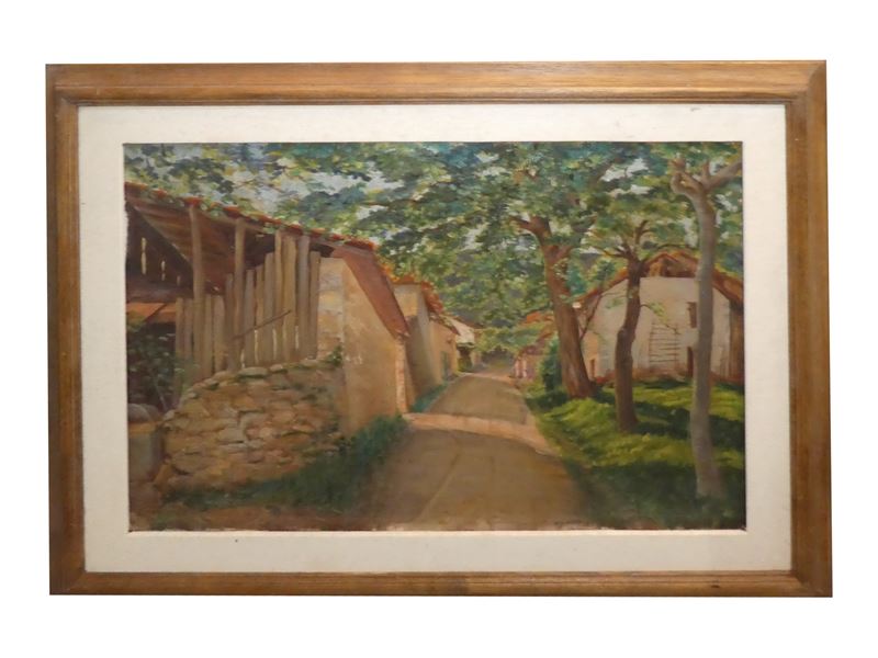 Maurius Roustan - Paesaggio Alberato con Veduta di Casa